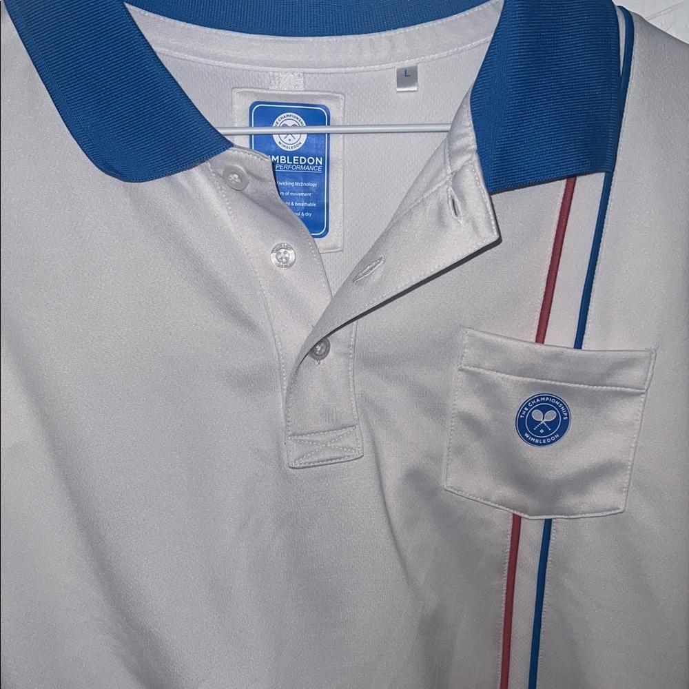 Authentic like new Wimbledon Polo with Blue Collar and Red Stripe